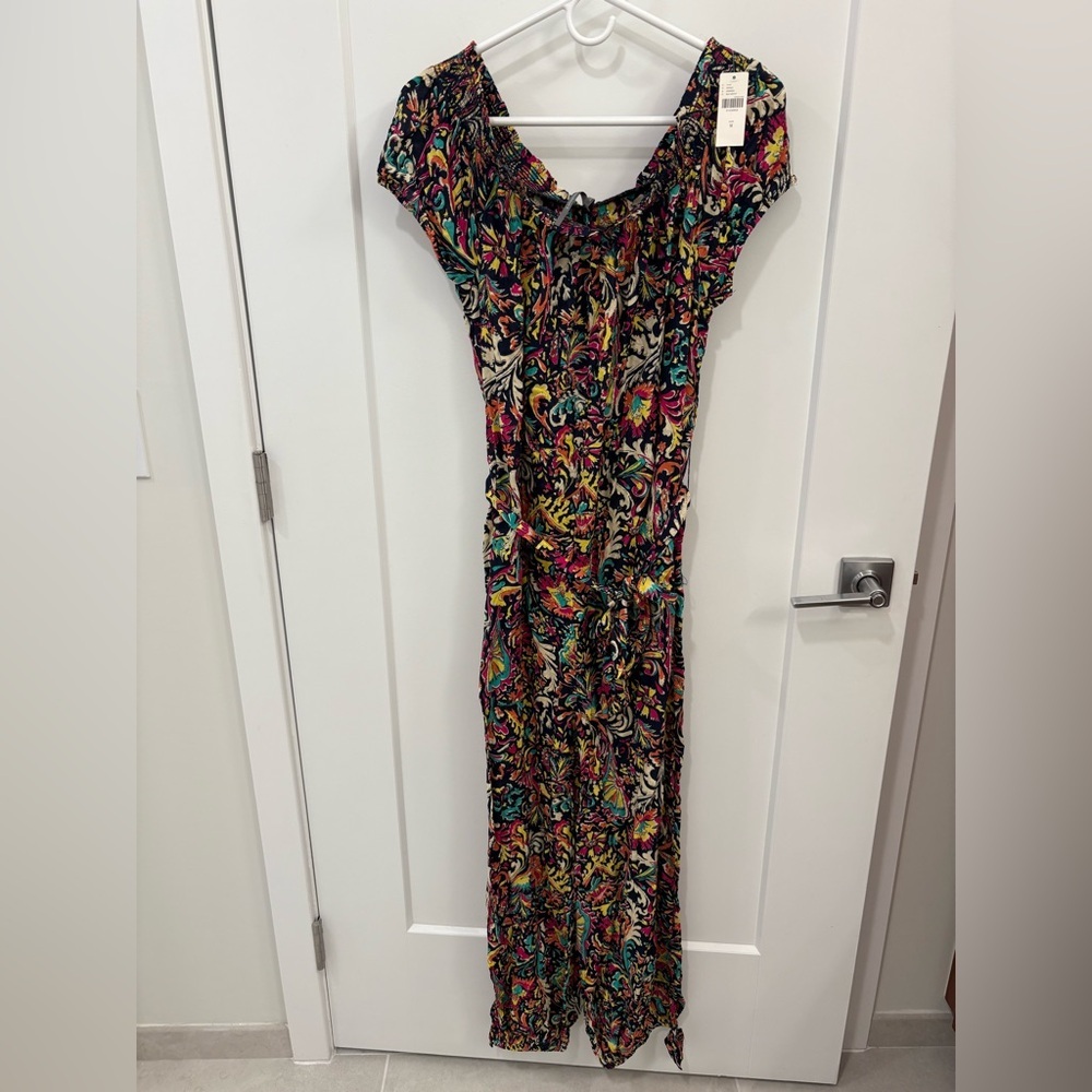 Anthropologie Black Floral Off The Shoulder Jumpsuit Size Medium - Picture 3 of 14
